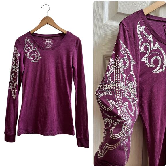 Ariat Purple Bling Cross Embellishment Long Sleeve Tee Shirt Size Small - Picture 12 of 12